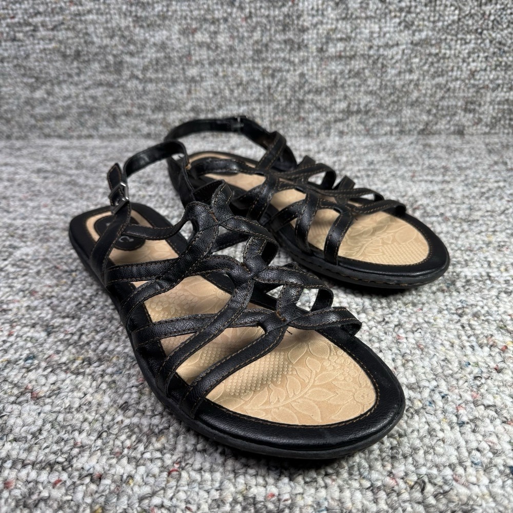 B.O.C Sandals Womens 11 M Slip On Strappy Slingback Flat Black Z27709